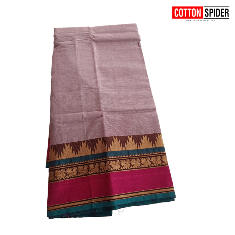 Chettinad Pink & Gray Saree - Image 3