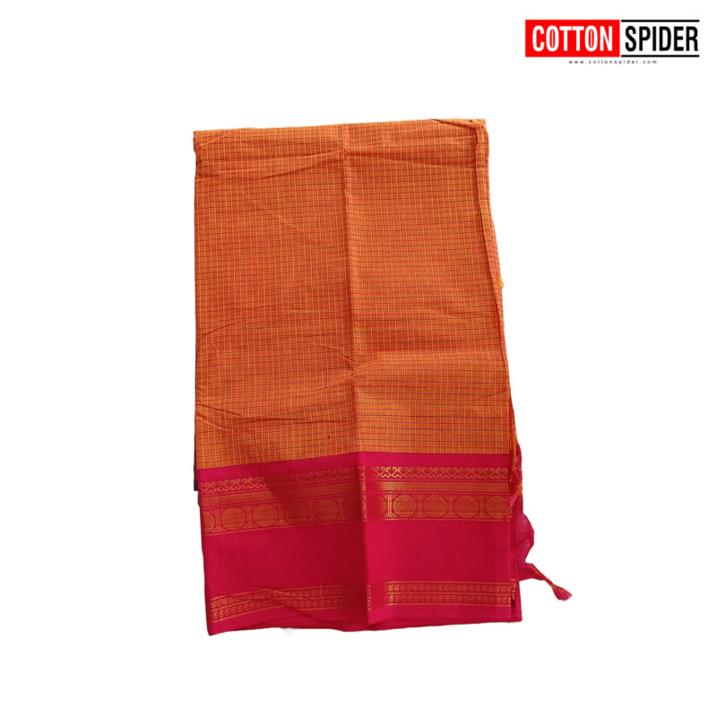 Chettinad Orange with Doble Border  Saree - Image 3