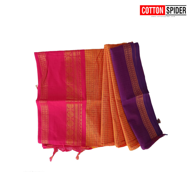 Chettinad Orange with Doble Border  Saree