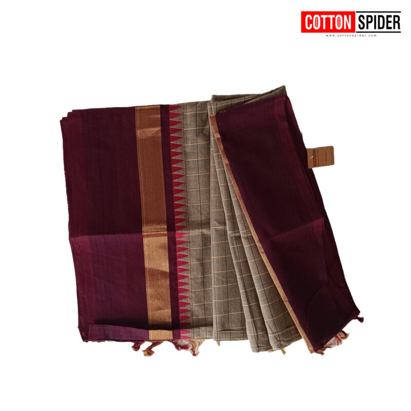 Chettinad Brown Shnade with Meroon Border Saree