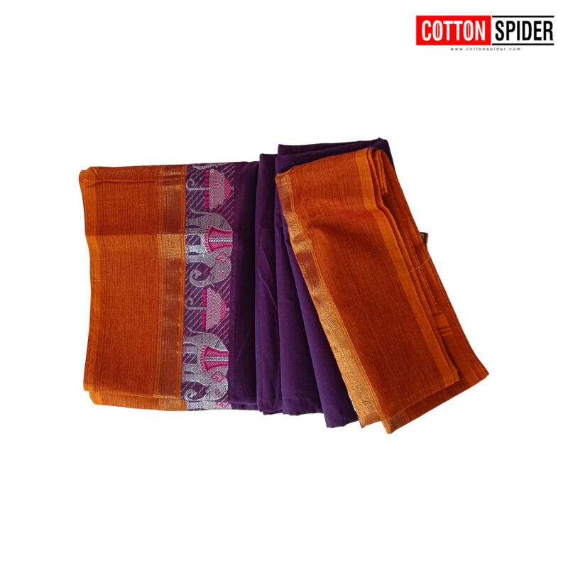 Chettinad Purple with Golden Border Saree