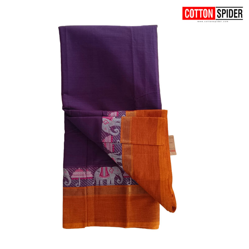 Chettinad Purple with Golden Border Saree - Image 2