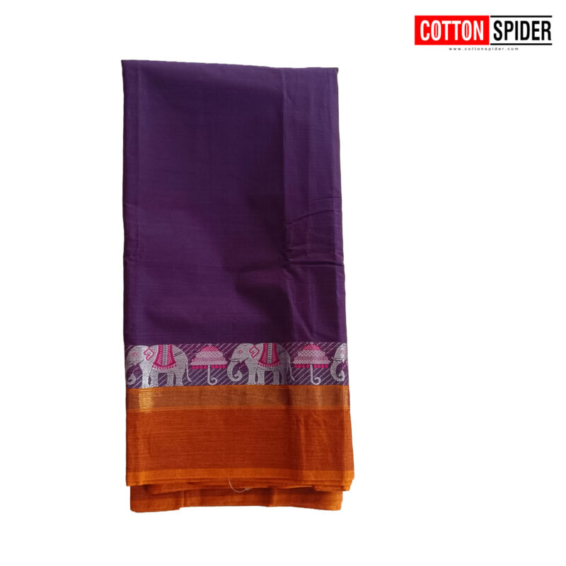 Chettinad Purple with Golden Border Saree - Image 3