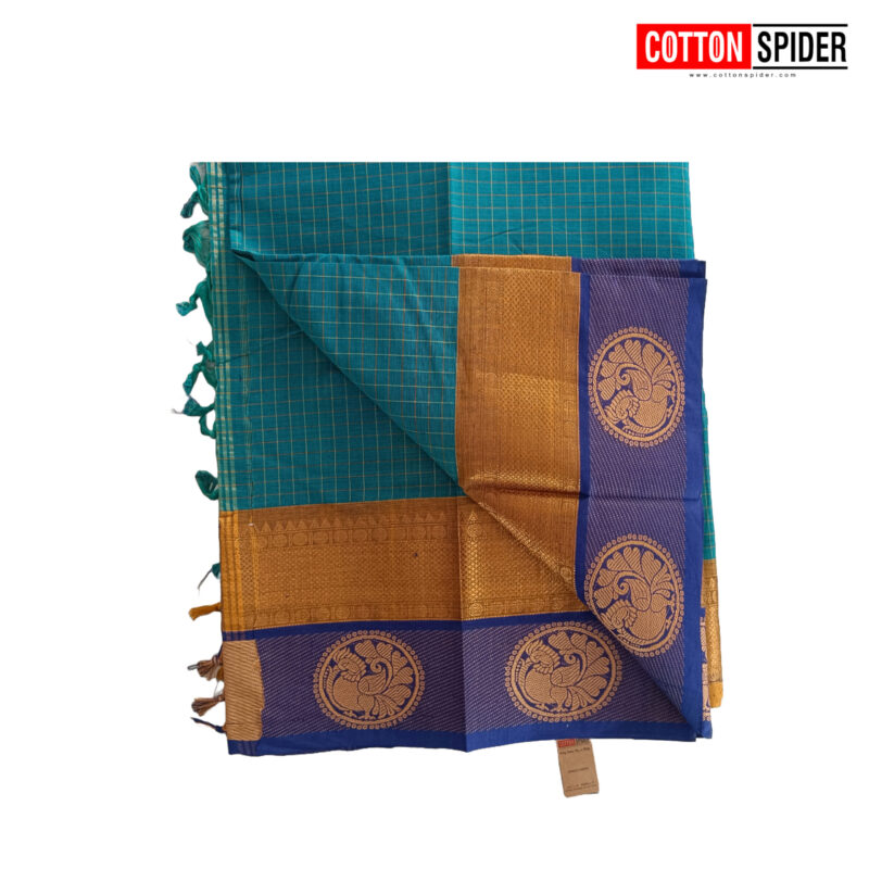 Chettinad Sky with Dark Border Saree - Image 2