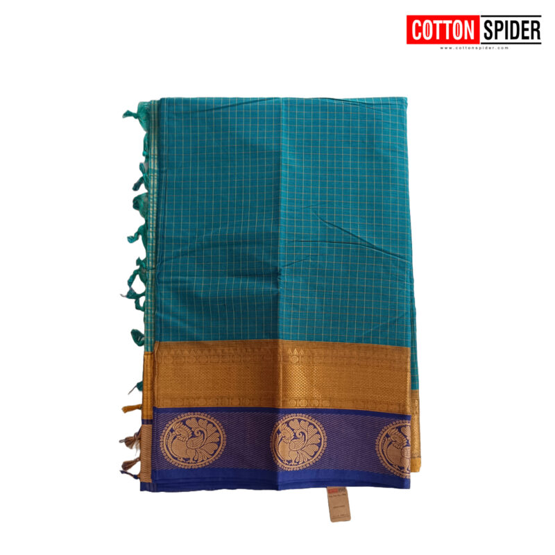 Chettinad Sky with Dark Border Saree - Image 3