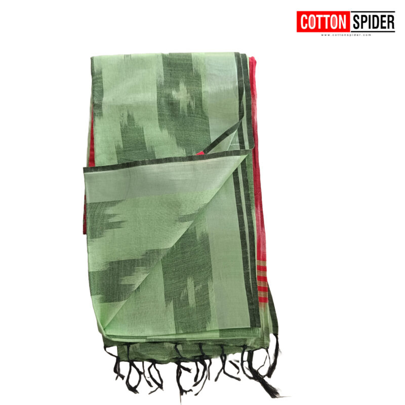 Pochampally   Green with Pink and White Design saree - Image 2