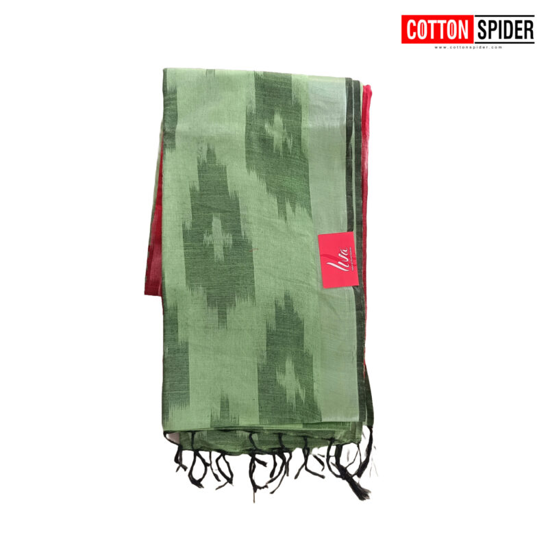 Pochampally   Green with Pink and White Design saree - Image 3