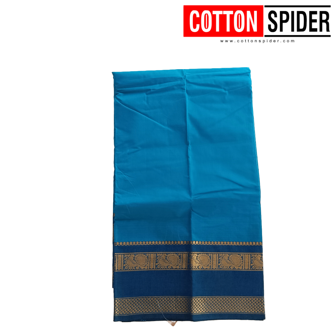Chettinad Blue Saree with Dark Border - Image 2