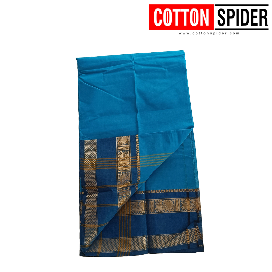 Chettinad Blue Saree with Dark Border - Image 3