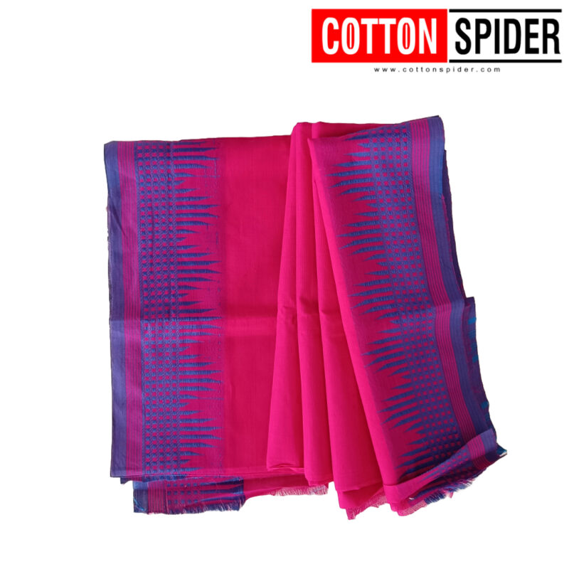 Chettinad Pink Saree with Blue Border