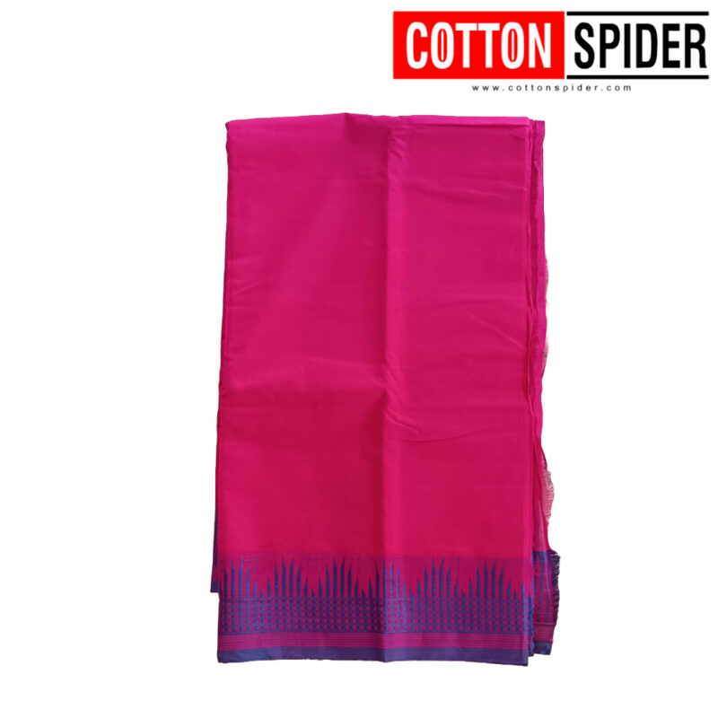 Chettinad Pink Saree with Blue Border - Image 2