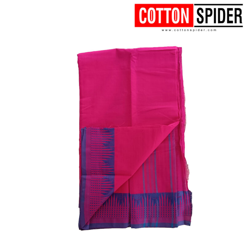 Chettinad Pink Saree with Blue Border - Image 3
