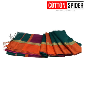 Khadi Orange  &  Green Saree