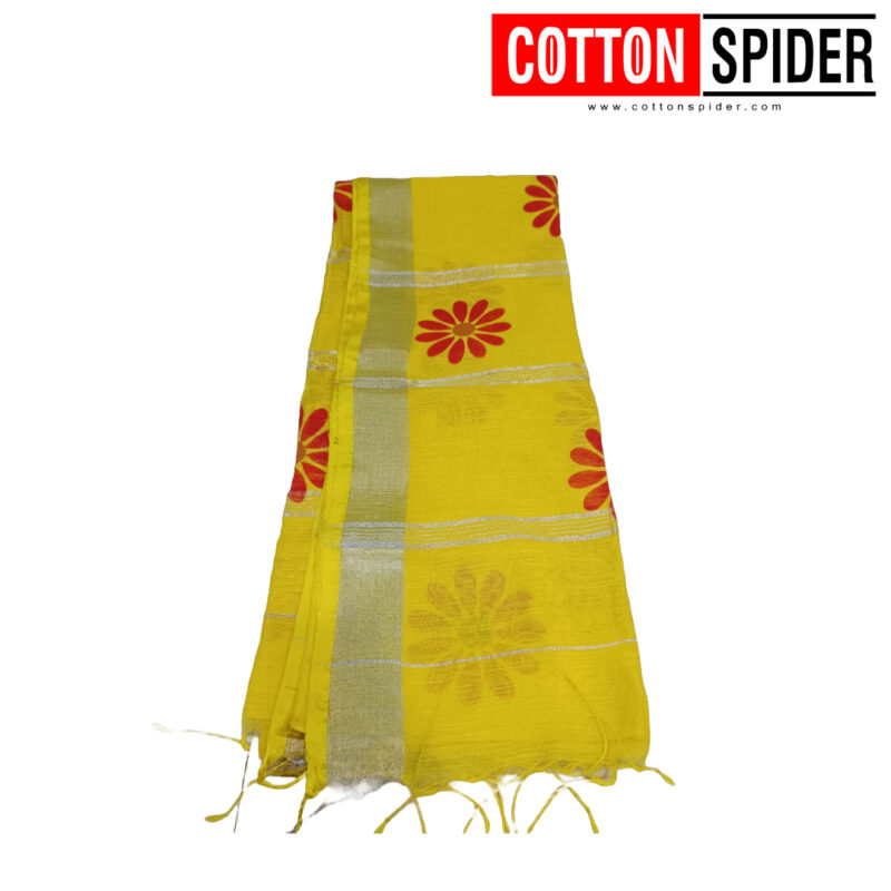 Khadi  Yellow Saree - Image 2