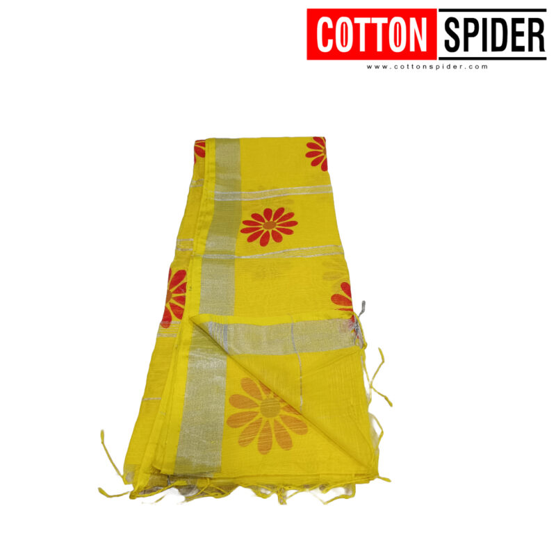 Khadi  Yellow Saree - Image 3