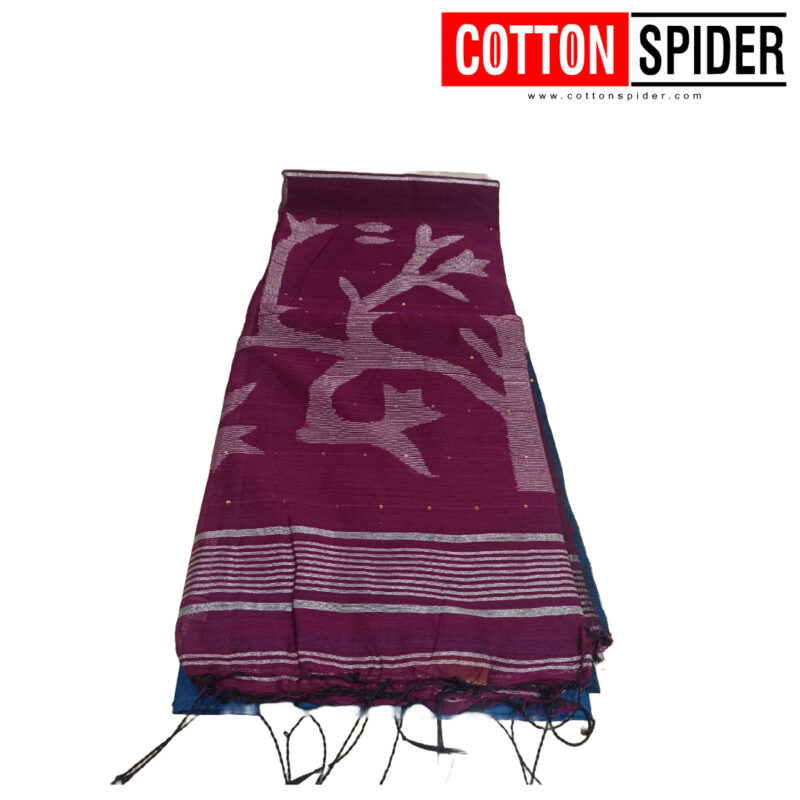 Khadi  Blue & Brown Saree - Image 2