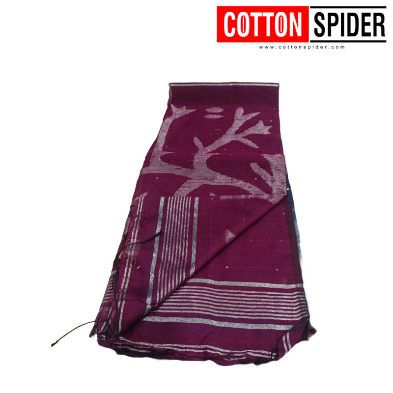 Khadi  Blue & Brown Saree - Image 3
