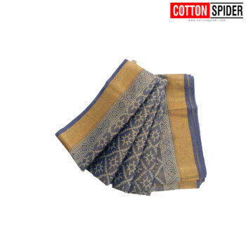 Tissue  Blue Saree With Gold Border