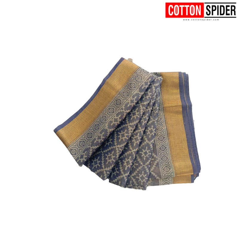 Tissue  Blue Saree With Gold Border