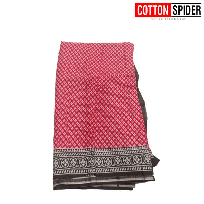 MulMul Red & Black Saree - Image 2