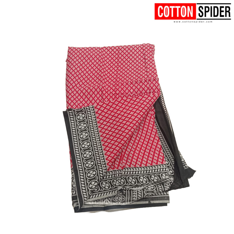 MulMul Red & Black Saree - Image 3