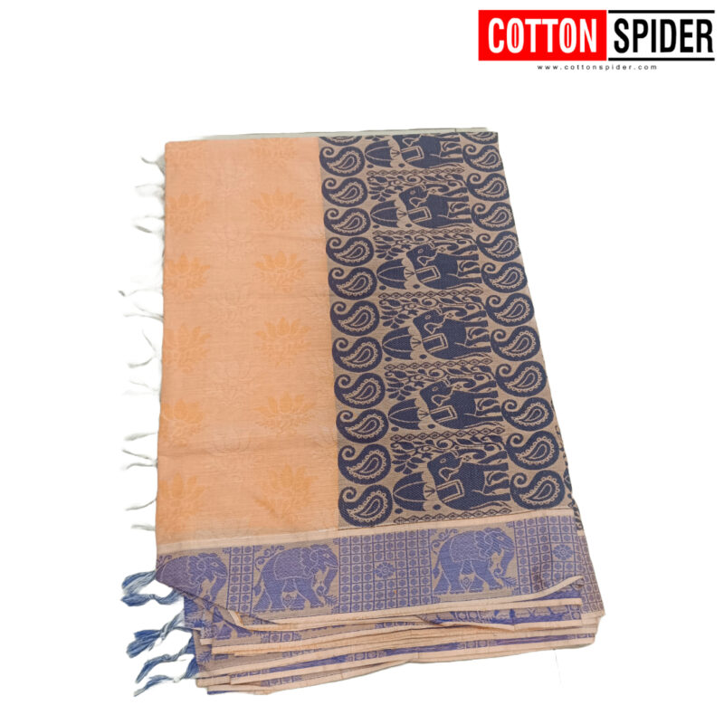 Emboster Orange with Blue Saree - Image 2