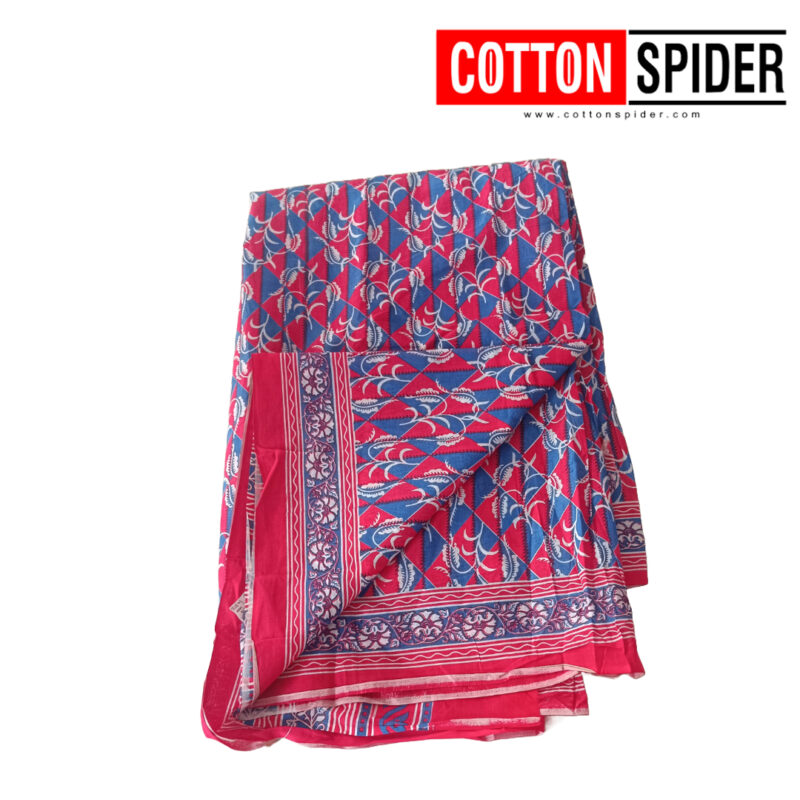 MulMul Red & Blue  Saree - Image 3