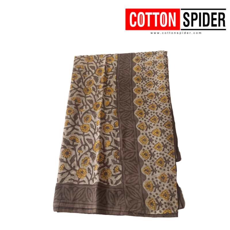 MulMul Grey & Yellow Flower Saree - Image 2