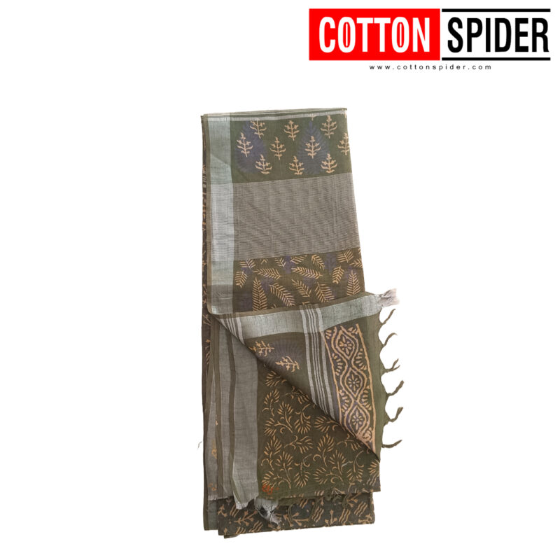 Linen Green Saree - Image 3