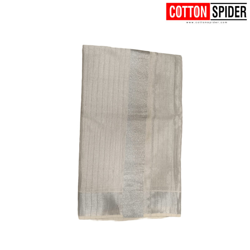 Kerala  Plain White with Silver  Border Saree - Image 2