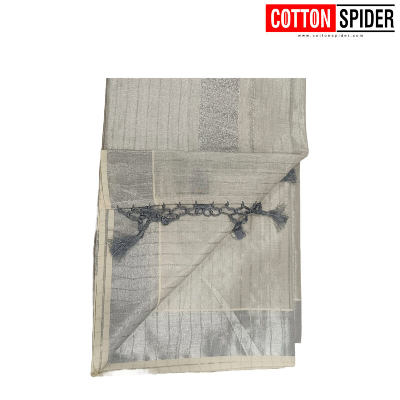 Kerala  Plain White with Silver  Border Saree - Image 3