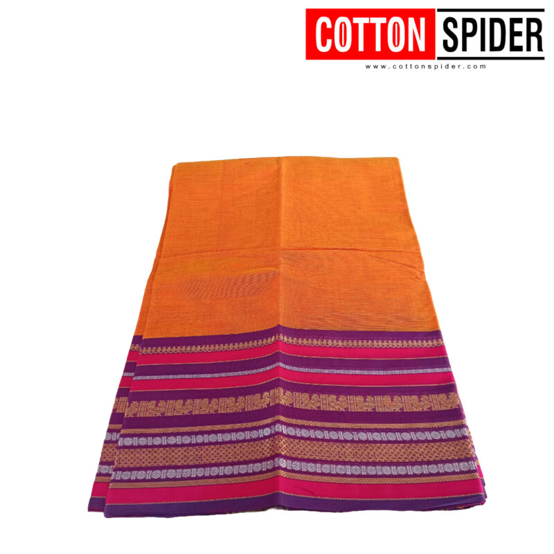 Chettinad  Yellow Saree with Pink Border - Image 2