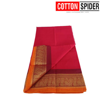 Chettinad Red Saree with Yellow Border - Image 3
