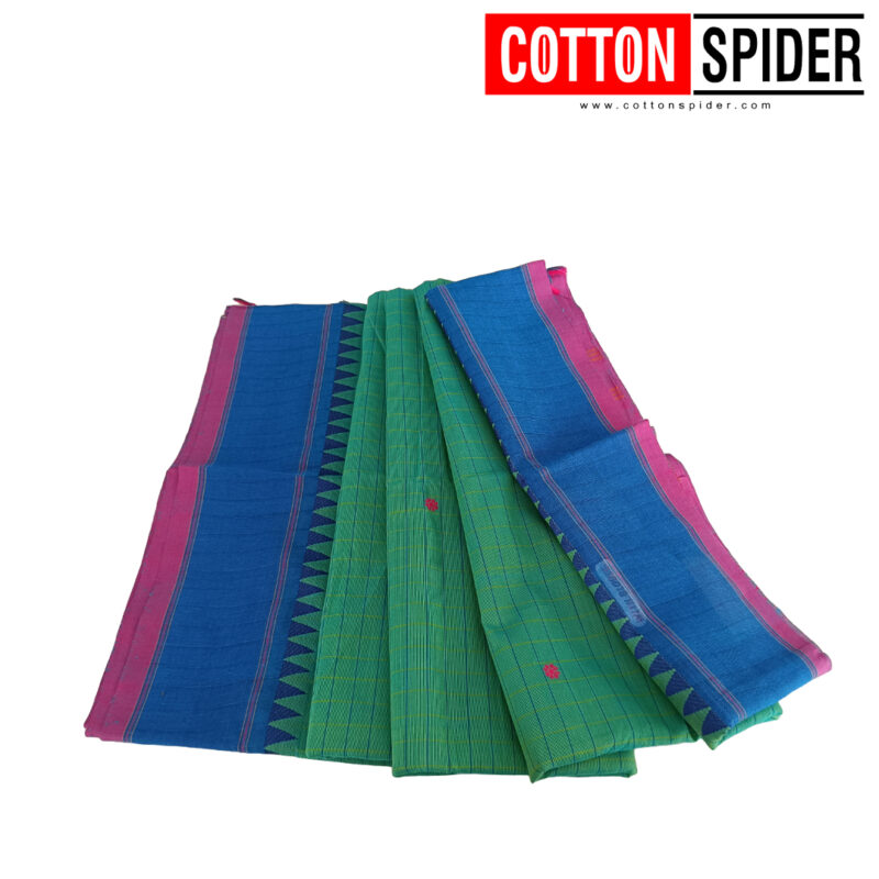 Chettinad Green Saree with  Blue Border