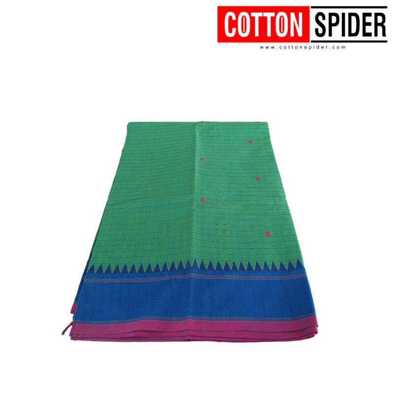 Chettinad Green Saree with  Blue Border - Image 2