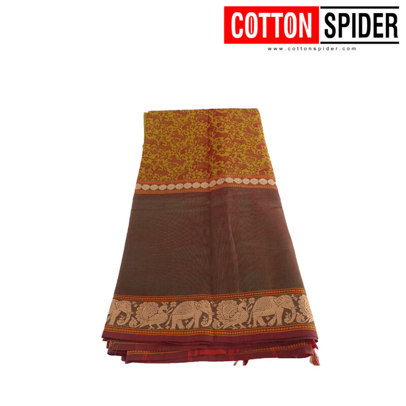 Chettinad Green Saree with  Grey Border - Image 2