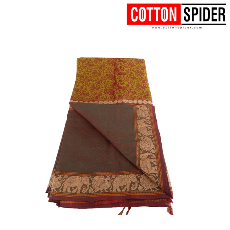 Chettinad Green Saree with  Grey Border - Image 3