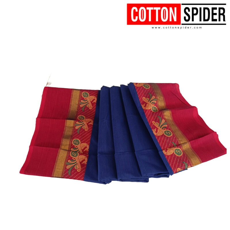 Chettinad Blue Saree with Red Border
