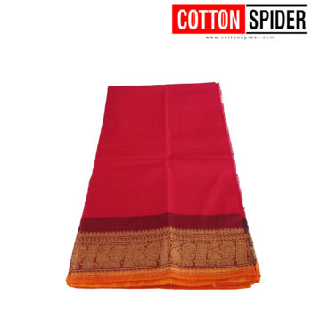 Chettinad Red Saree with Yellow Border - Image 2