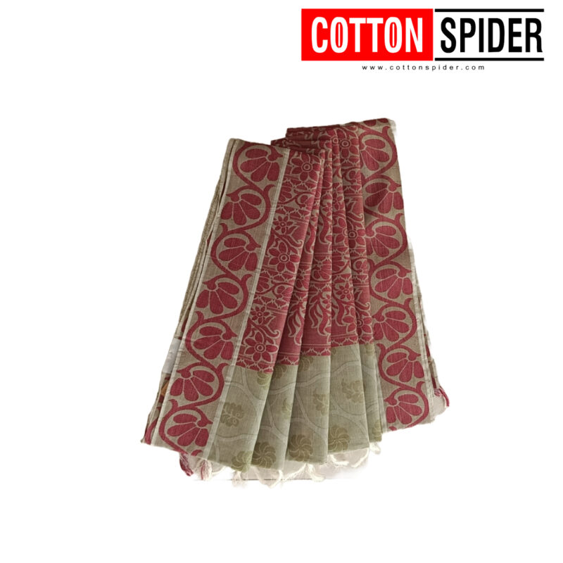 Emboster Olive Green with Pink Design Saree