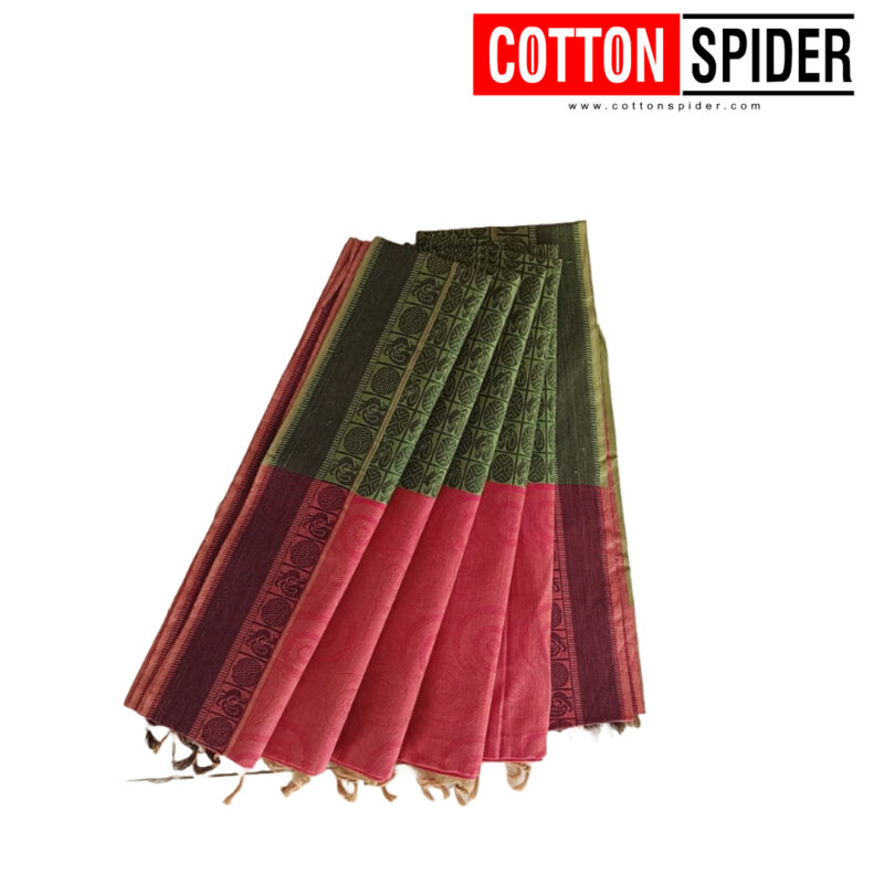 Emboster Olive Green with  Diffrent Pink Design Saree