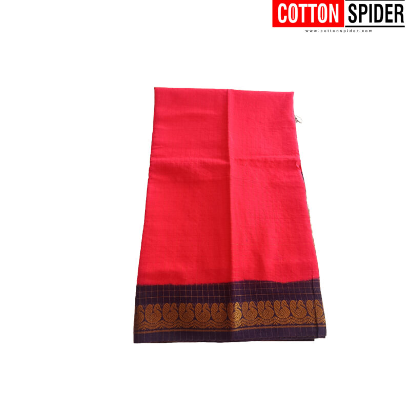 Sungadi Pink with Blue Boreder Saree - Image 2