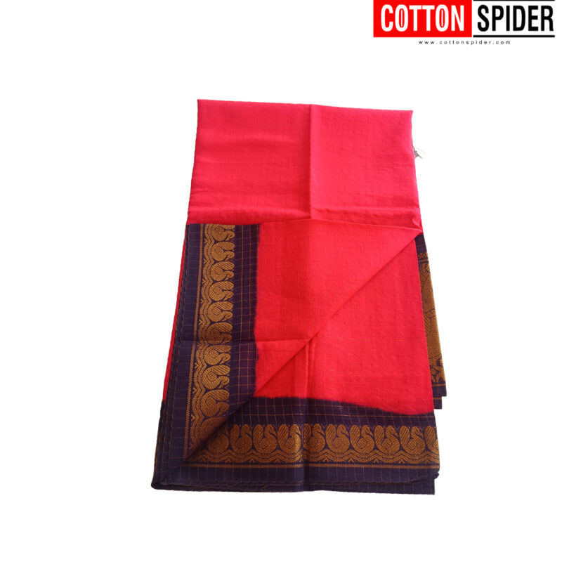 Sungadi Pink with Blue Boreder Saree - Image 3