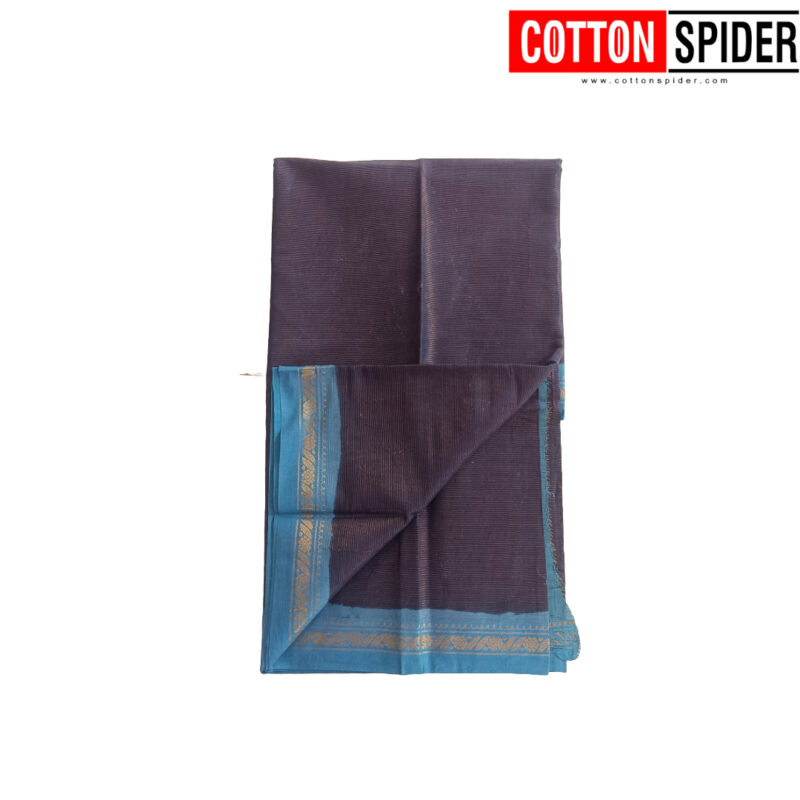 Sungadi Blue  with Sky Blue Boreder Saree - Image 2
