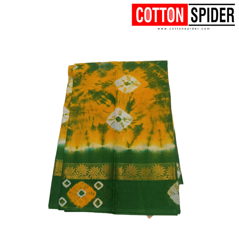 Sungudi Yellow Saree with Green Border - Image 2