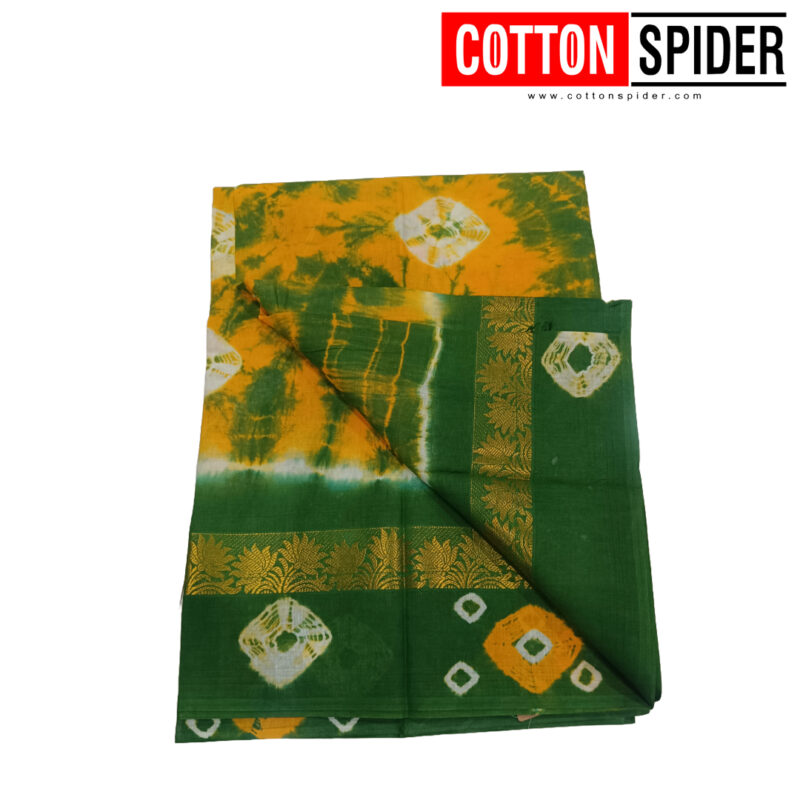 Sungudi Yellow Saree with Green Border - Image 3