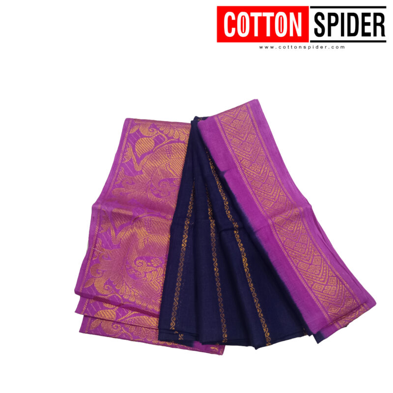 Sungudi Dark Blue Saree with Purple Border