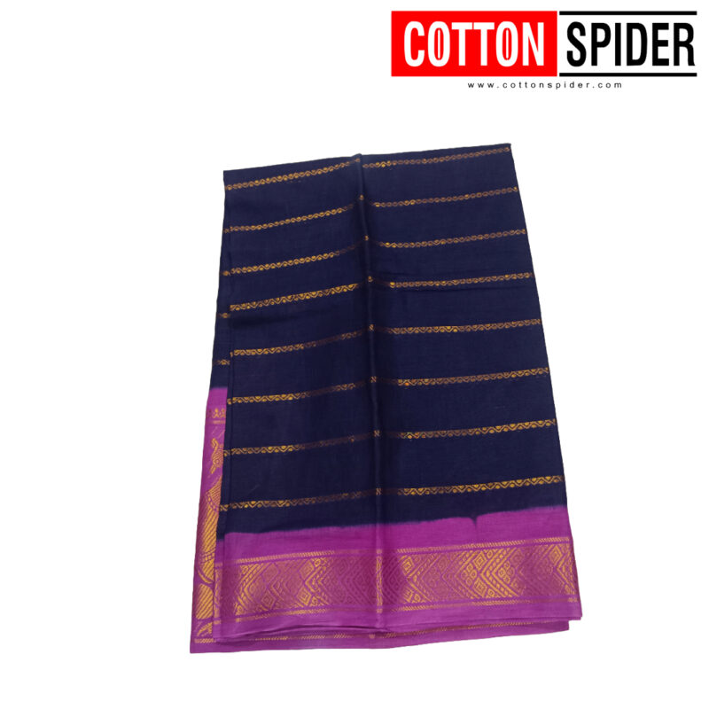 Sungudi Dark Blue Saree with Purple Border - Image 2