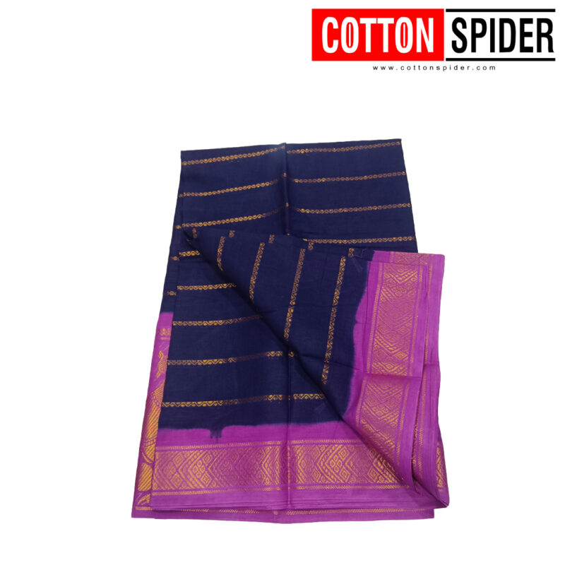 Sungudi Dark Blue Saree with Purple Border - Image 3