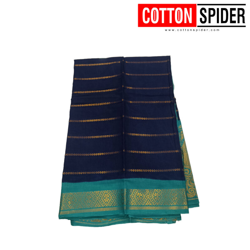 Sungudi Blue Saree with Light Blue Border - Image 2